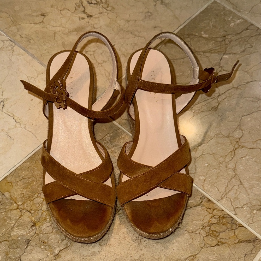 Ted Baker Brown Suede Cross-Strap Sandals